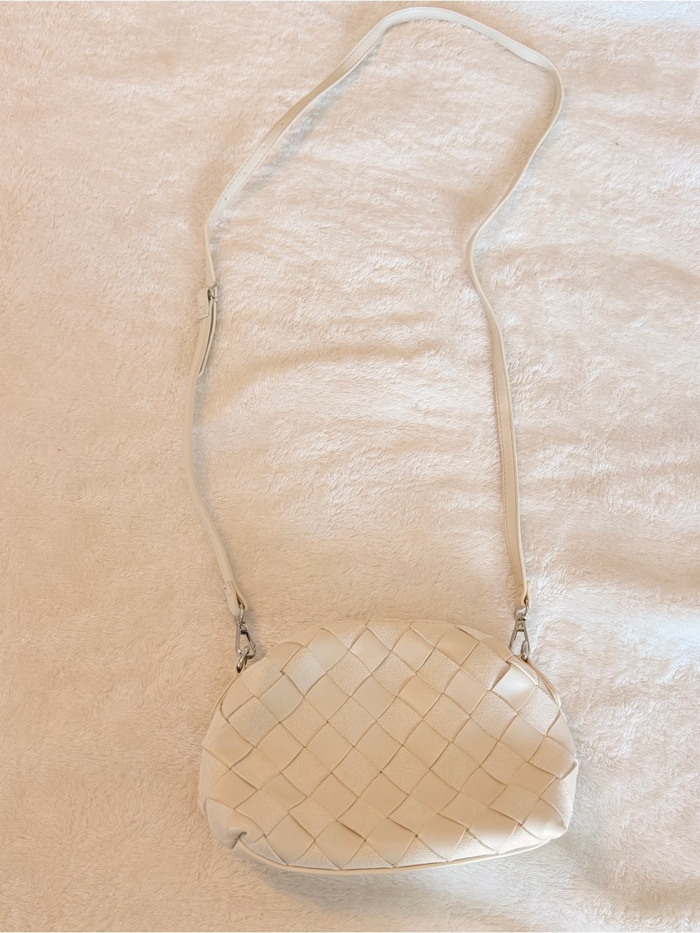 Cream Vegan Leather/Suede Checkered Crossbody Mini Bag Purse